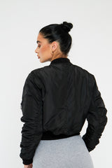 Black Zip Front Bomber Jacket - Jiya