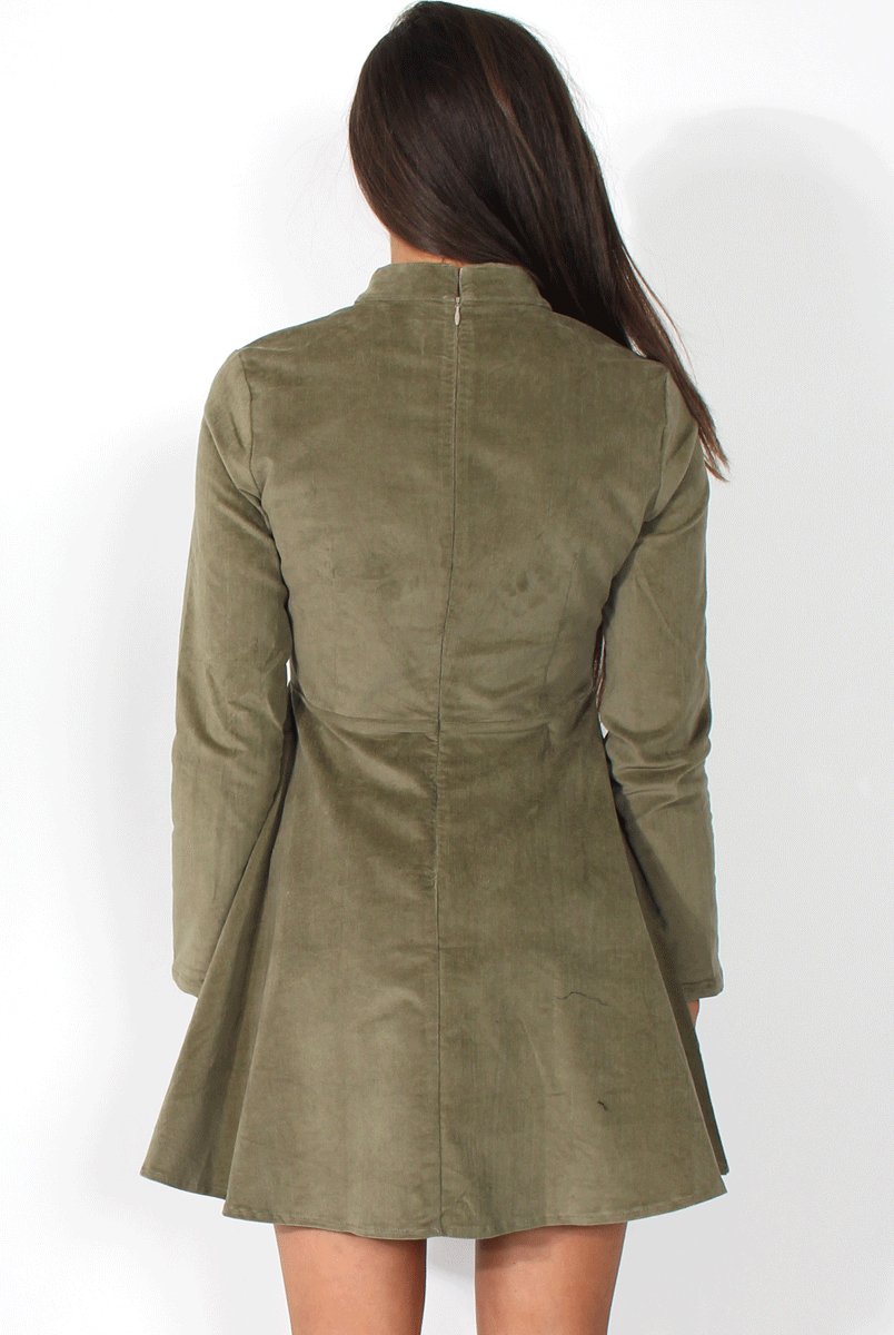 Michelle Khaki Cord Dress-Dresses