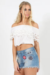 Mid Blue Appliqué Denim Shorts - Maggie-Shorts