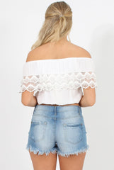 Mid Blue Appliqué Denim Shorts - Maggie-Shorts