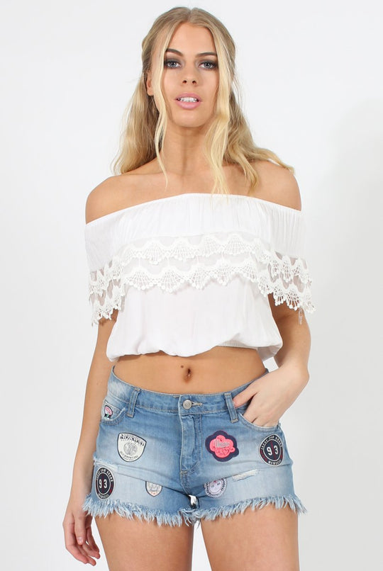 Mid Blue Appliqué Denim Shorts - Maggie