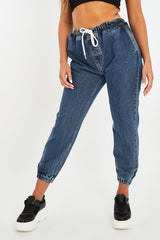Mid Blue Denim Oversized Joggers - Vylette-Joggers