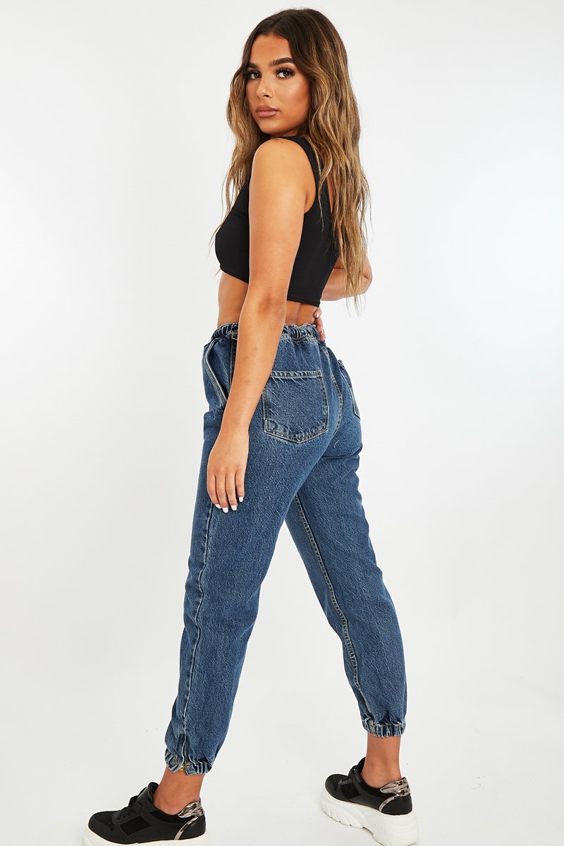 Mid Blue Denim Oversized Joggers - Vylette-Joggers