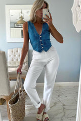 Mid Blue Denim Waistcoat - Kenda-Tops