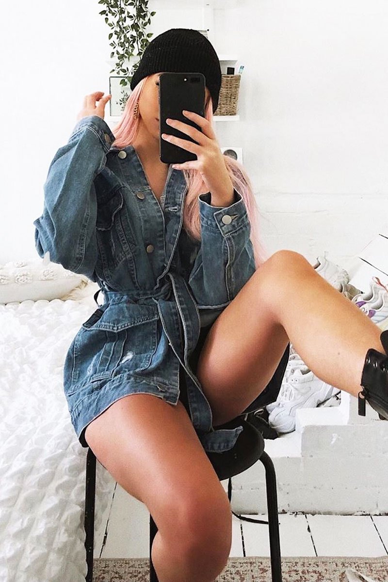 Mid Blue Distressed Belted Jacket - Camilla-Jackets