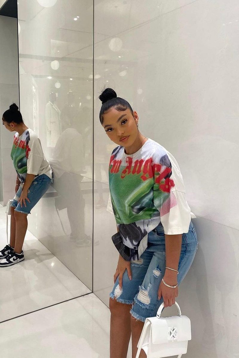 Mid Blue Distressed Longline Denim Shorts - Dakotah-Shorts