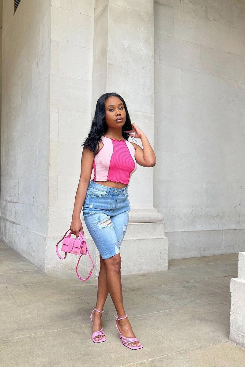 Mid Blue Distressed Longline Denim Shorts - Dakotah-Shorts