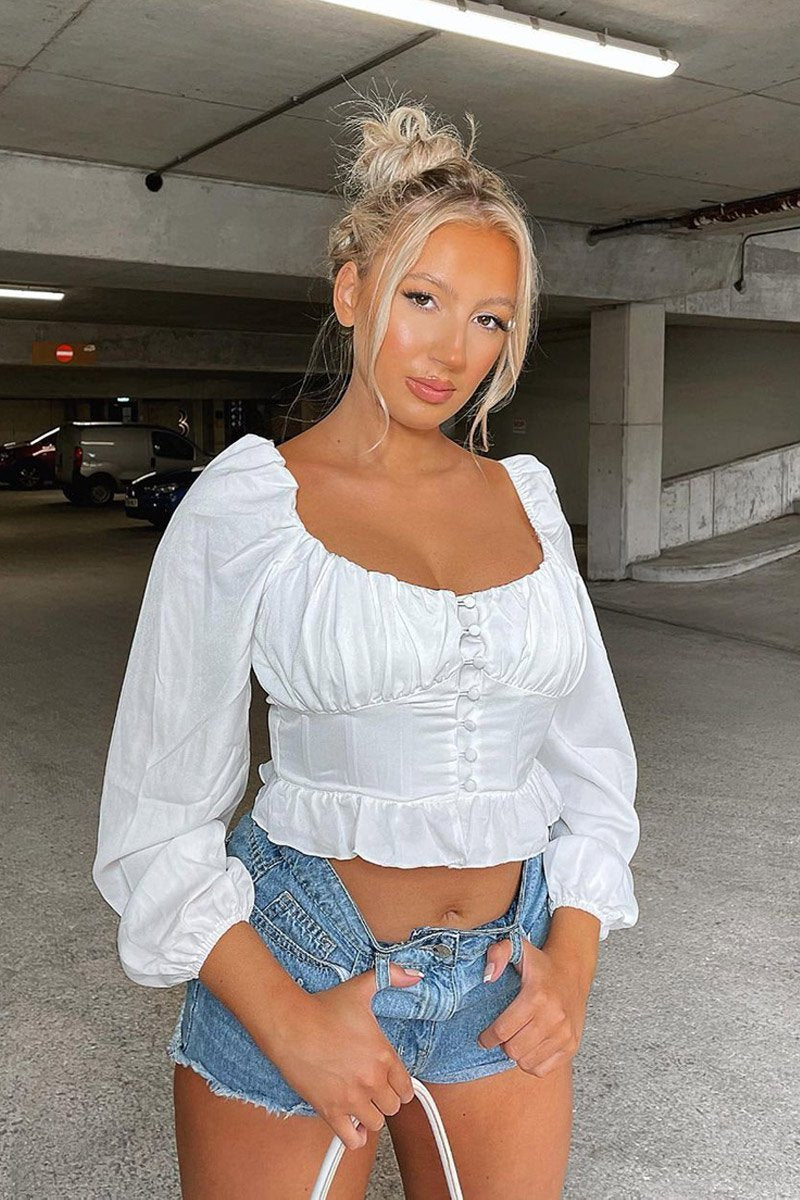 Mid Blue Distressed Mini Denim Short - Hallee-Shorts