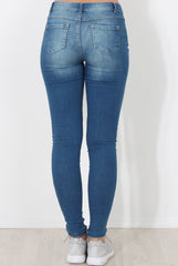 Mid Blue Distressed Skinny Jeans - Hallo-Jeans