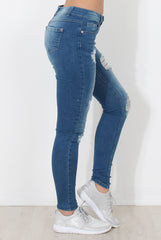 Mid Blue Distressed Skinny Jeans - Hallo-Jeans