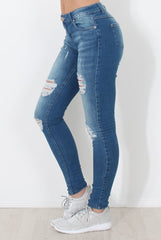 Mid Blue Distressed Skinny Jeans - Hallo-Jeans