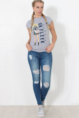 Mid Blue Distressed Skinny Jeans - Hallo-Jeans