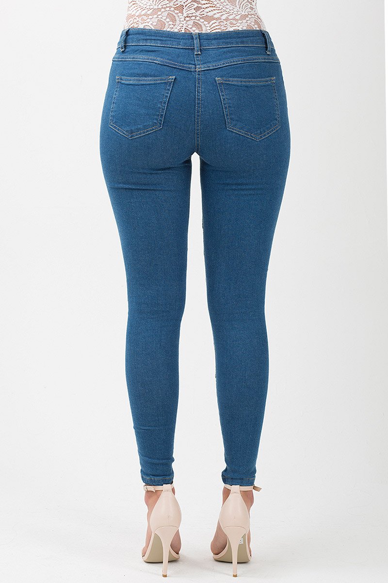 Mid Blue Embroidered Denim Jeans - Franki-Jeans