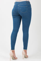 Mid Blue Embroidered Denim Jeans - Franki-Jeans