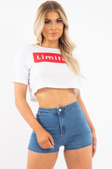 Mid Blue High Waist Denim Hot Pant Shorts - Lylah-Shorts