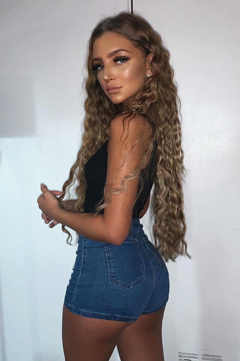 Mid Blue High Waist Denim Hot Pant Shorts - Lylah-Shorts