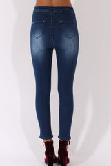 Mid Blue High Waisted Ripped Knee Jeans - Pandora-Jeans