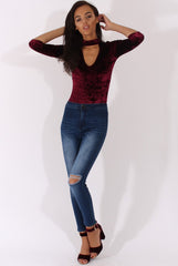 Mid Blue High Waisted Ripped Knee Jeans - Pandora-Jeans