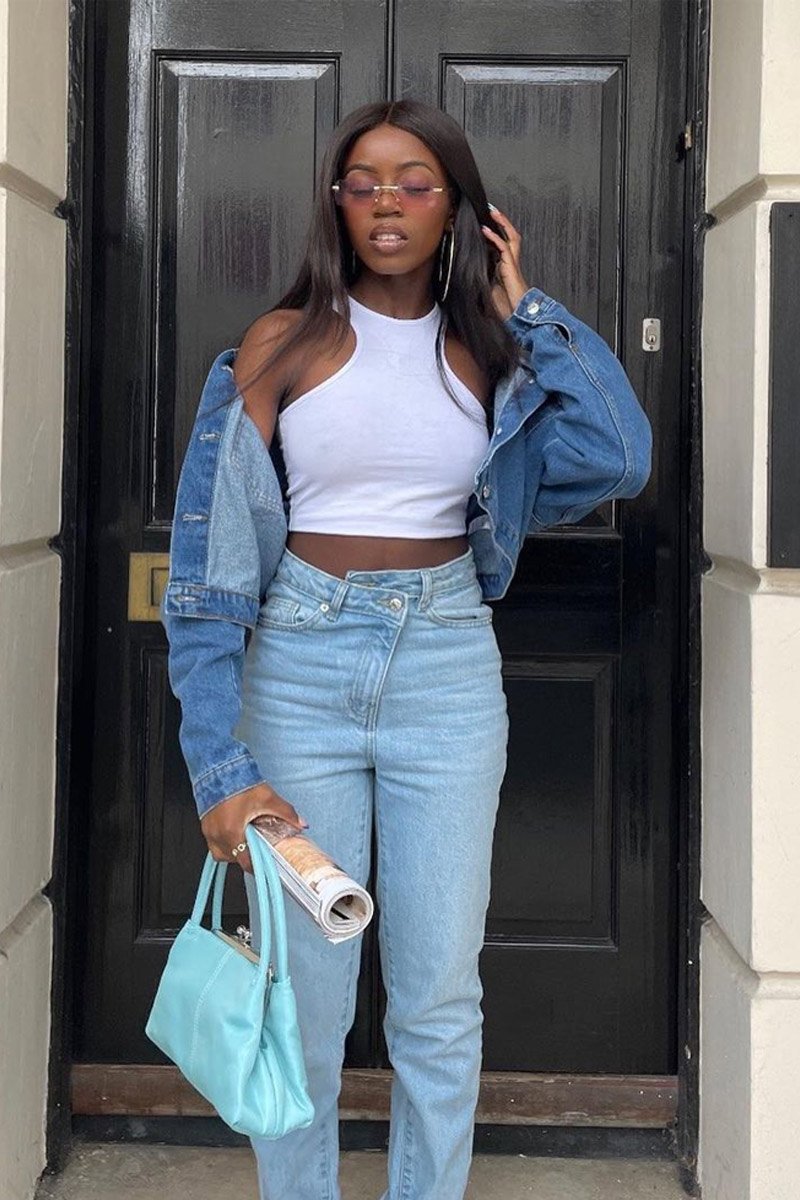 Mid Blue Pocket Cropped Denim Jacket - Cerise-Denim Jackets