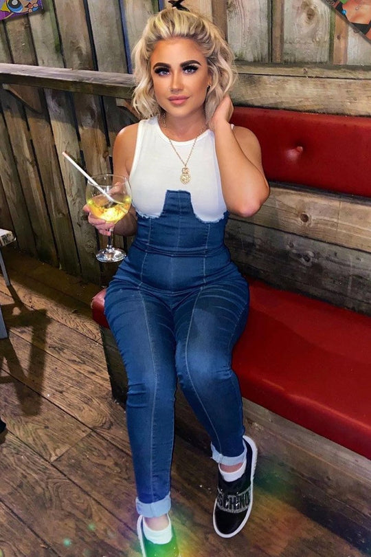 Mid Blue Sleeveless Denim Jumpsuit - Lowri