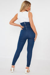 Mid Blue Sleeveless Denim Jumpsuit - Lowri-Jumpsuits