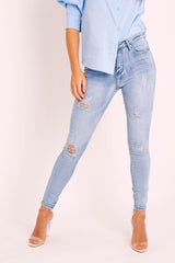Mid Blue Slight Distressed Skinny Jeans - Fina-Jeans
