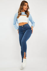 Mid Blue Split Front Skinny Jeans - Martha-Jeans