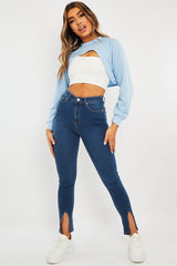 Mid Blue Split Front Skinny Jeans - Martha-Jeans