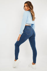 Mid Blue Split Front Skinny Jeans - Martha-Jeans