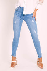 Mid Blue Super Stretchy High Waist Jeans - Elcie-Jeans