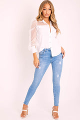 Mid Blue Super Stretchy High Waist Jeans - Elcie-Jeans