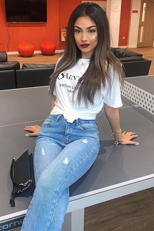 Mid Blue Super Stretchy High Waist Jeans - Elcie