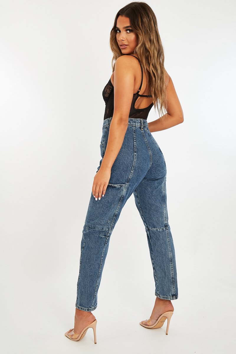 Mid Blue Wash Utility Mom Jeans - Lillis-Jeans