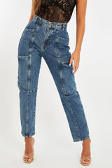 Mid Blue Wash Utility Mom Jeans - Lillis-Jeans