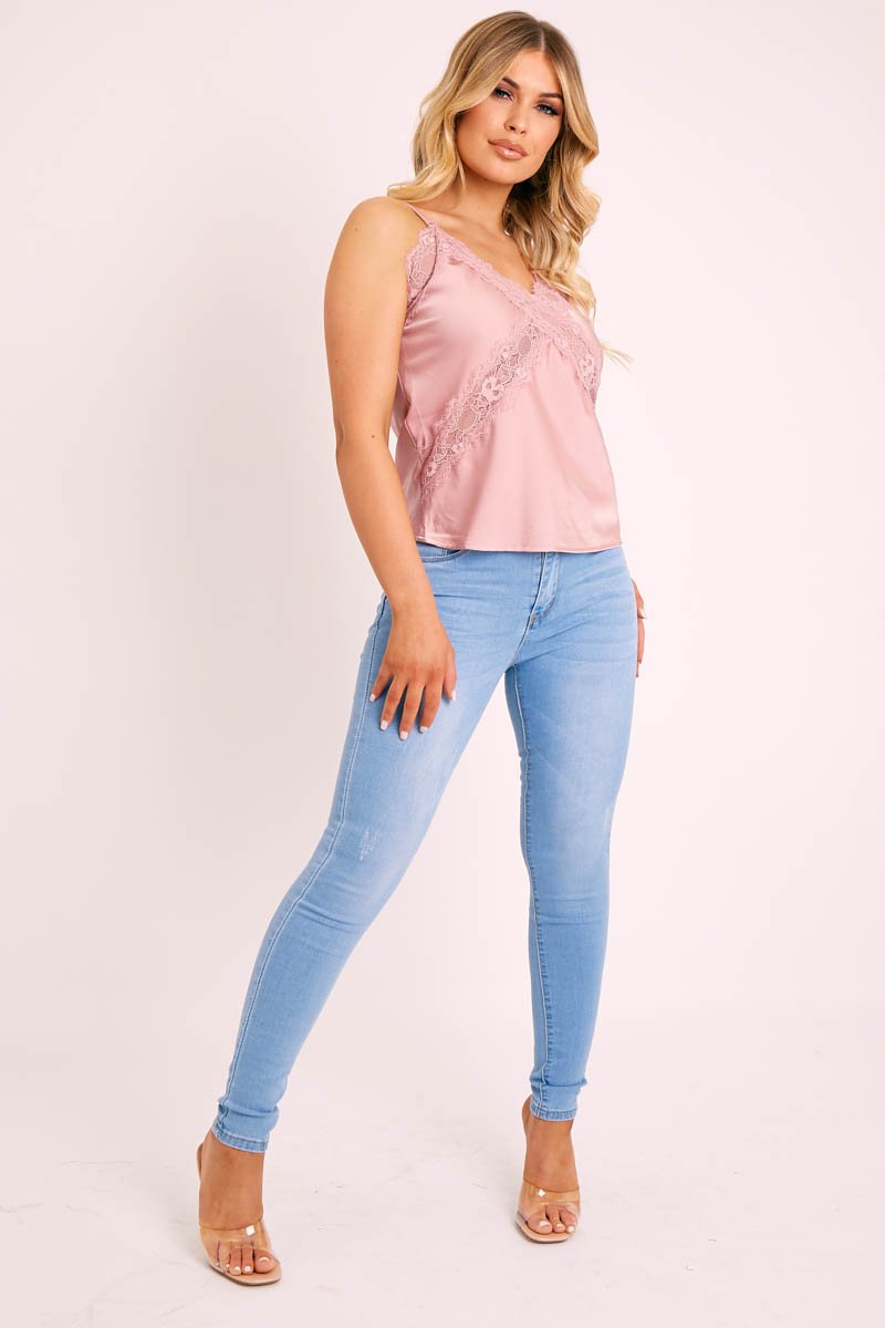 Mid Blue Washed Skinny High Waist Denim Jeans - Jailey-Jeans