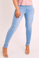 Mid Blue Washed Skinny High Waist Denim Jeans - Jailey-Jeans