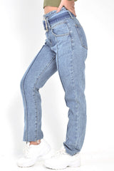 Mid Wash Belted Straight Leg Jeans - Crosley-Jeans