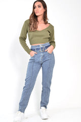 Mid Wash Belted Straight Leg Jeans - Crosley-Jeans