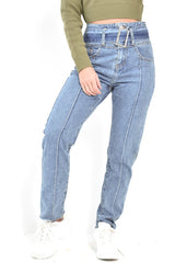 Mid Wash Belted Straight Leg Jeans - Crosley-Jeans