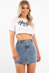Mid Wash Blue Denim Mini Skirt - Lynzi-Skirts