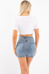 Mid Wash Blue Denim Mini Skirt - Lynzi-Skirts