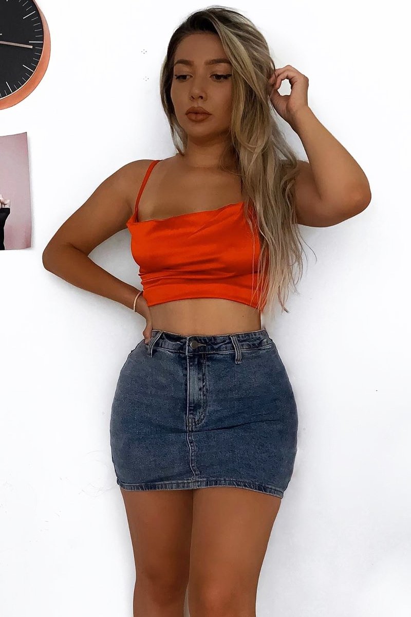 Mid Wash Blue Denim Mini Skirt - Lynzi-Skirts
