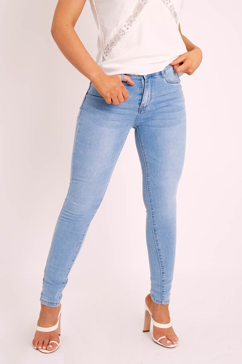 Mid Wash Blue High Rise Skinny Jeans - Kaira-Jeans
