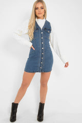 Mid Wash Button Front Sleeveless Denim Dress - Kamiya-Dresses