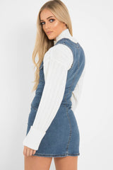 Mid Wash Button Front Sleeveless Denim Dress - Kamiya-Dresses
