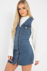 Mid Wash Button Front Sleeveless Denim Dress - Kamiya-Dresses