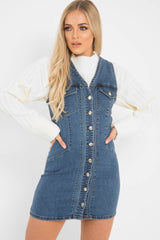 Mid Wash Button Front Sleeveless Denim Dress - Kamiya-Dresses