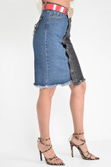 Mid Wash Charcoal Colour Block Frayed Skirt - Lidia-Skirts