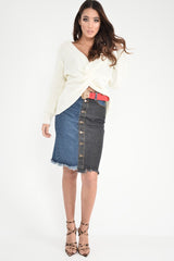 Mid Wash Charcoal Colour Block Frayed Skirt - Lidia-Skirts