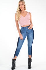 Mid Wash Colour Block Step Hem Jeans - Lianni-Jeans